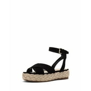 Vince Camuto Delindan Black Suede Wedge Ankle Strap Flatform Espadrille Sandals (Black Suede, 9.5)